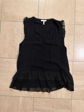 JOIE XS - Women's Black Polka Dot Ruffle Sleeve V-Neck Top